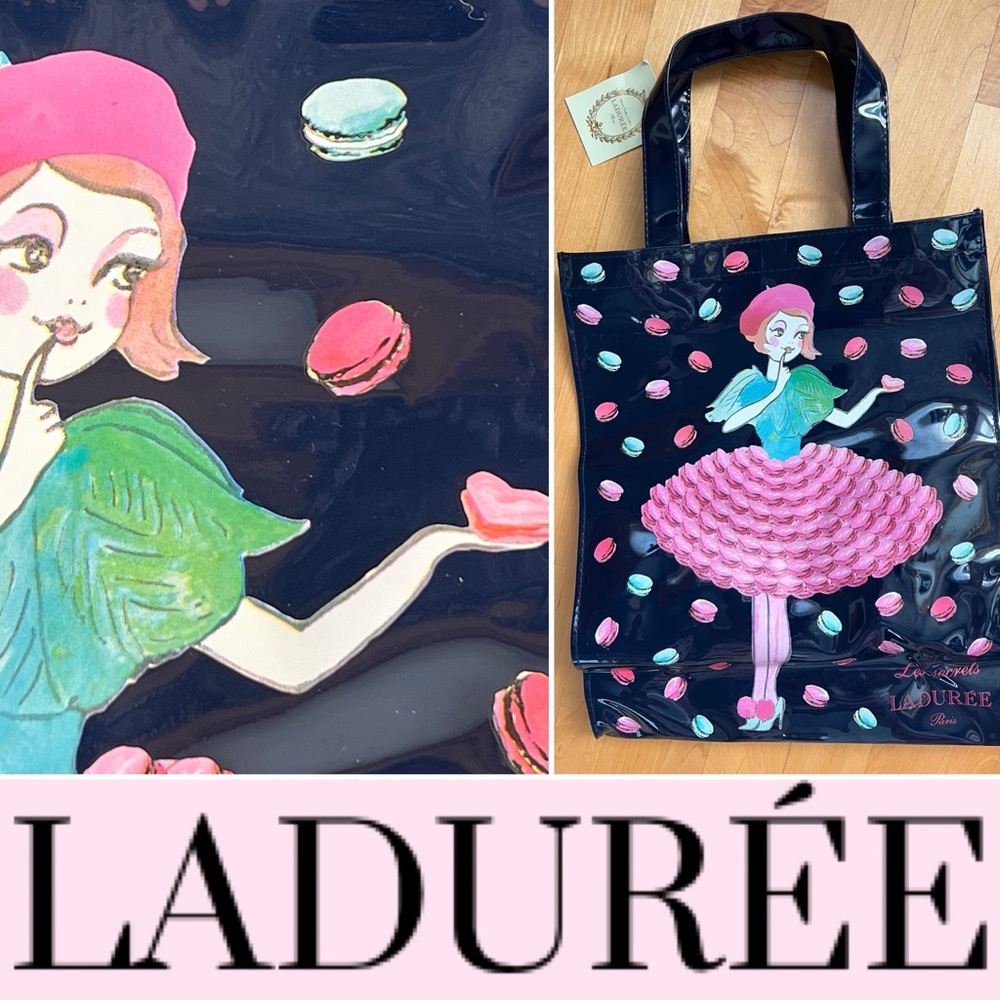 🇫🇷PVC Navy Tote with Colorful Macaron Design | Les secrets LADURÉE Paris